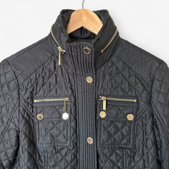 Michael Kors Quilted Black Jacket Womens Size Extra Small Preppy Winter Coat - Picture 4 of 16